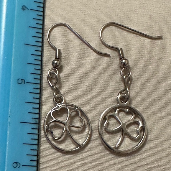Hand Crafted Jewelry - 2/$15 Handmade – NWOT – stainless steel drop earring circle w/clover inside